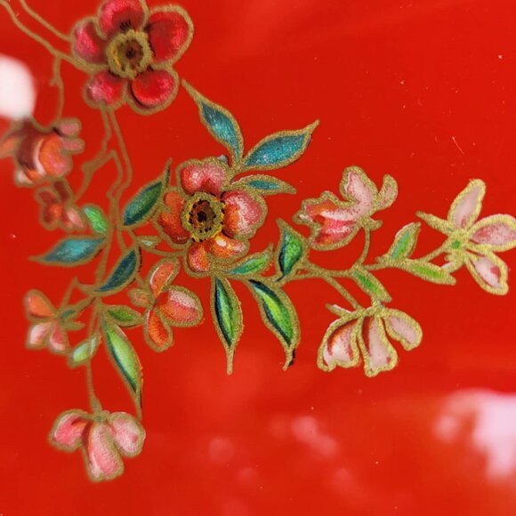 Vintage Peacock Reversed Painted Tray~ Beautiful~ West Germany (US Zone 1950's) - Picture 3 of 8